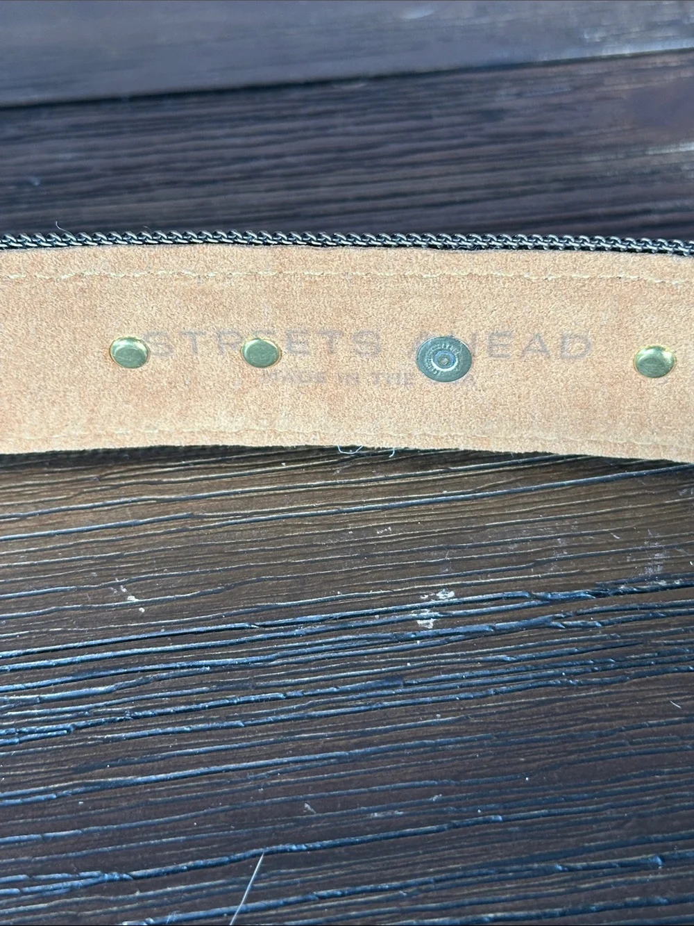 Streets Ahead women’s tan belt with stunning gold accents!